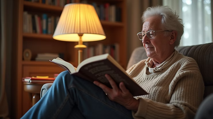 senior reading book